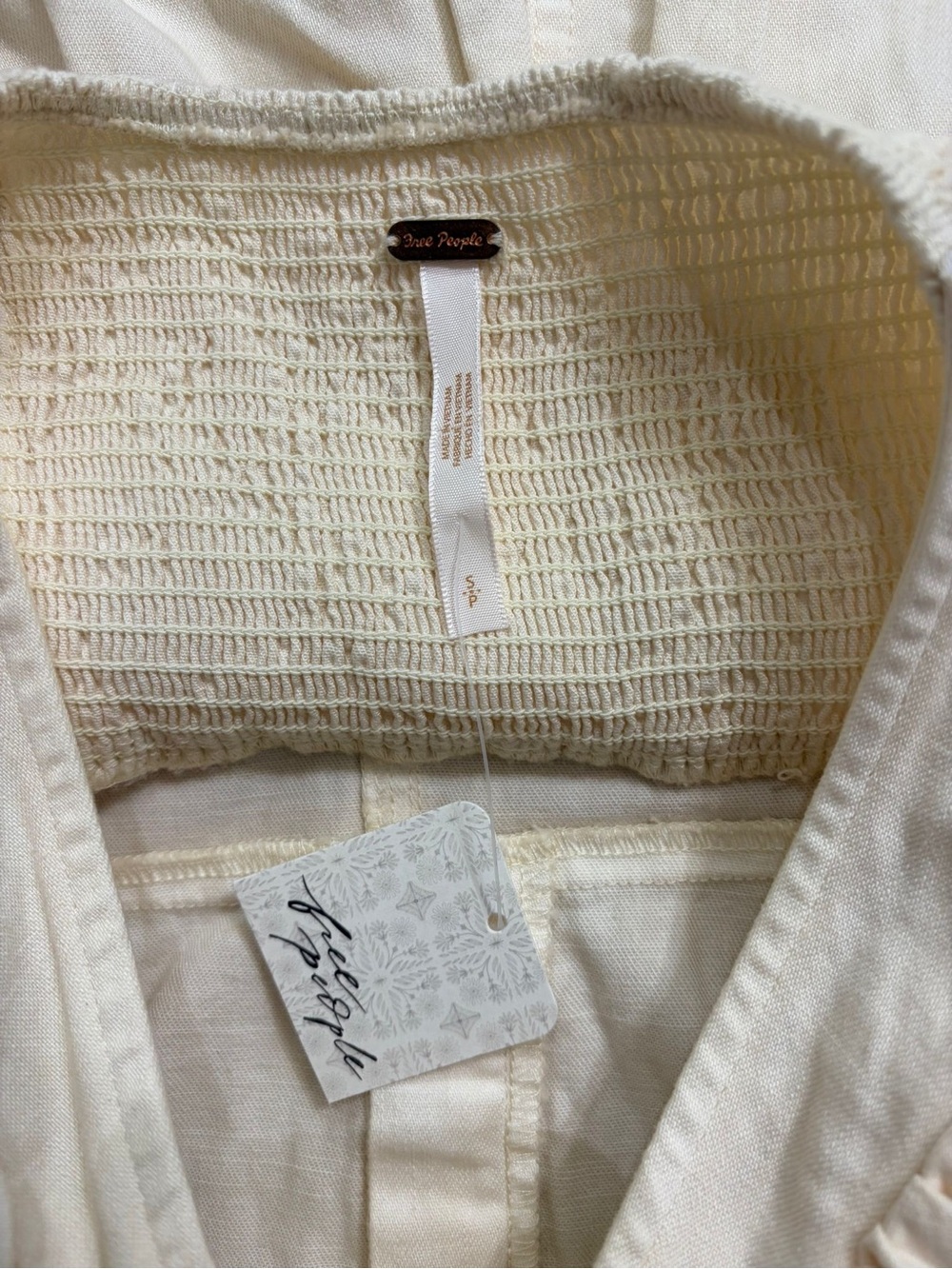 Free People S Cheyenne Dress Denim Mini Ivory Cream Babydoll Boho Western Fall - Picture 6 of 8